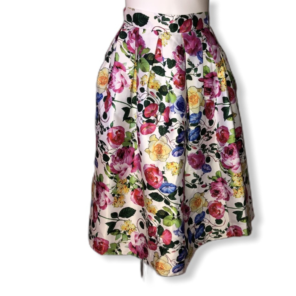 Color Swatch Floral Pleated Skirt-Sz S